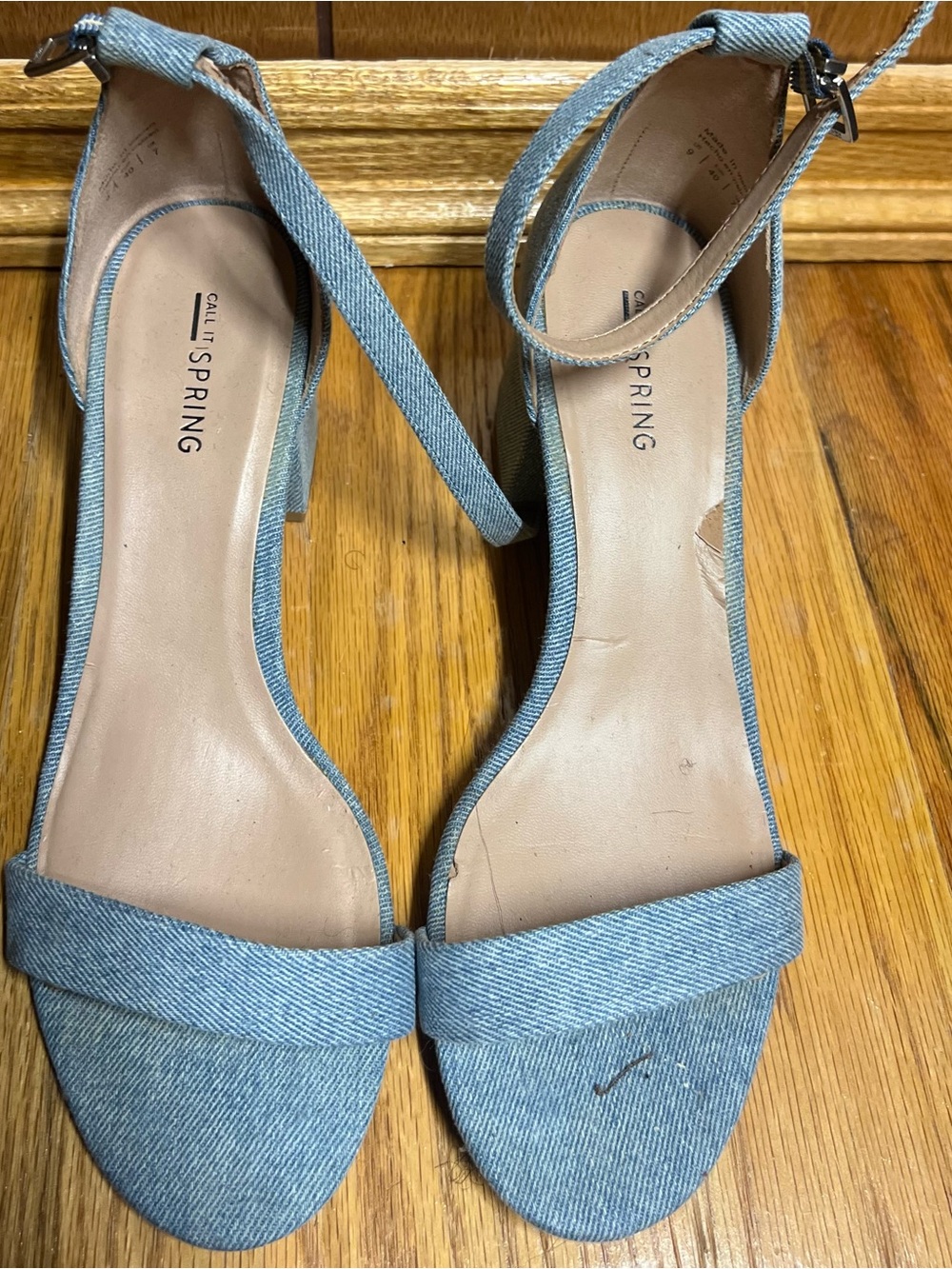 Call It Spring Light Blue Denim Ankle-Strap Block Heels